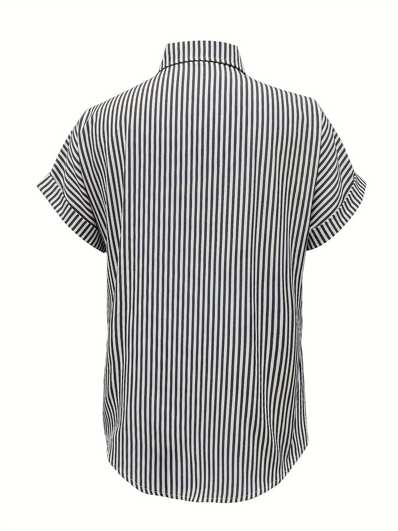 Lumié Vertical Striped Button-Up Shirt – Elegant Short Sleeve Blouse for Women
